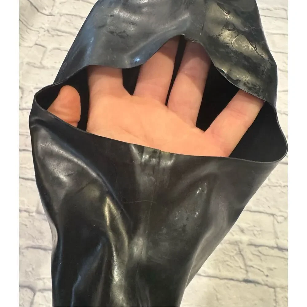 Latex hood open mouth face black size small bdsm fetish rear zipper excellent co